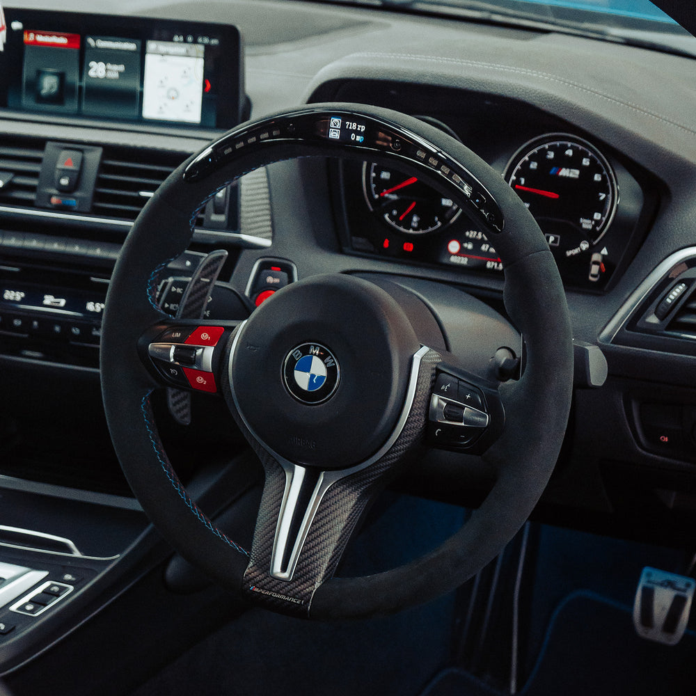 BMW F Series Round Steering Wheel In Full Alcantara With LED Race Display